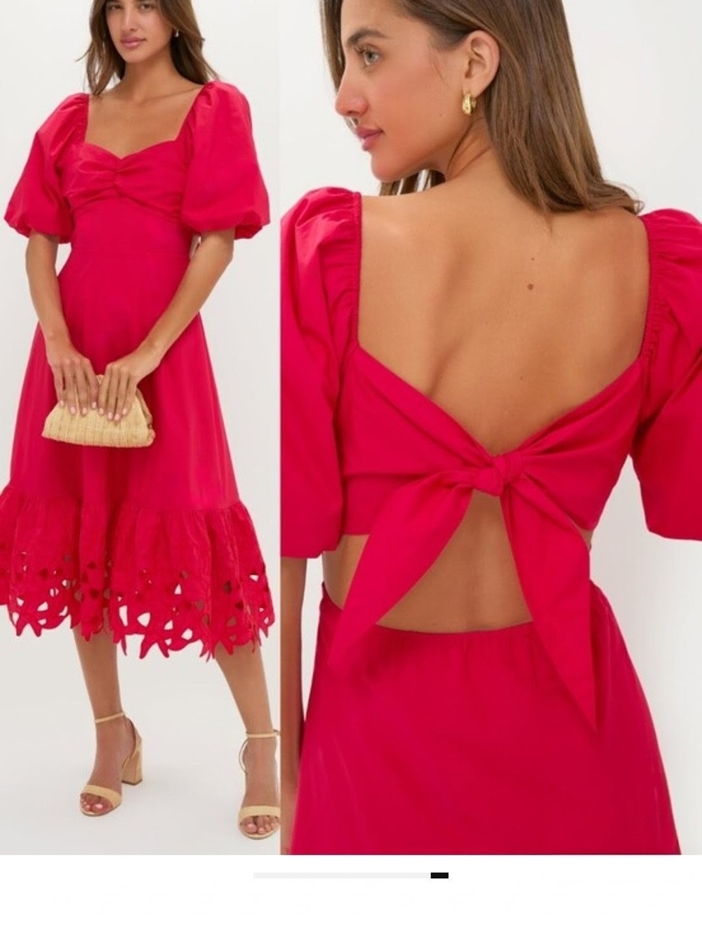 Tuckernuck Fuchsia Puff-Sleeve Midi Dress with Open Back Bow
